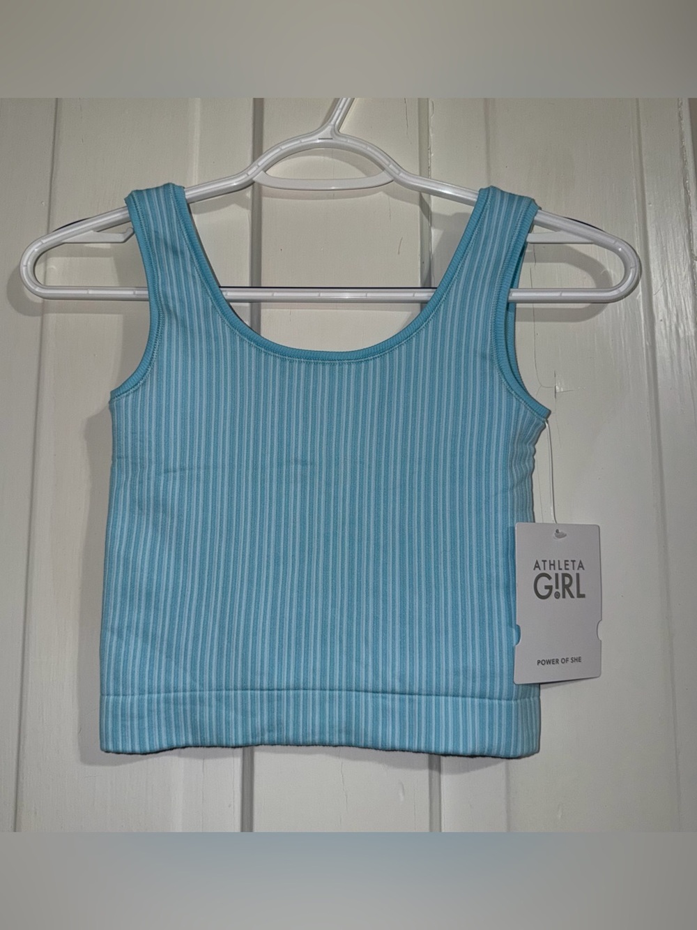 NWT Athleta girls size 12 shirt Blue Ribbed Cropped Tank Top